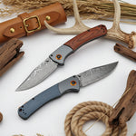 Damascus Steel Folding Knife ? Handmade EDC Pocket Knife with Wooden/G10 Handle for Camping & Outdoor