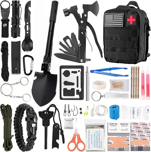 Survival Kit and First Aid Kit, 138 Pcs Survival Gear and Equipment with Molle Pouch, Camping Accessories, Gifts for Men Women Outdoor Fishing Hunting Camping