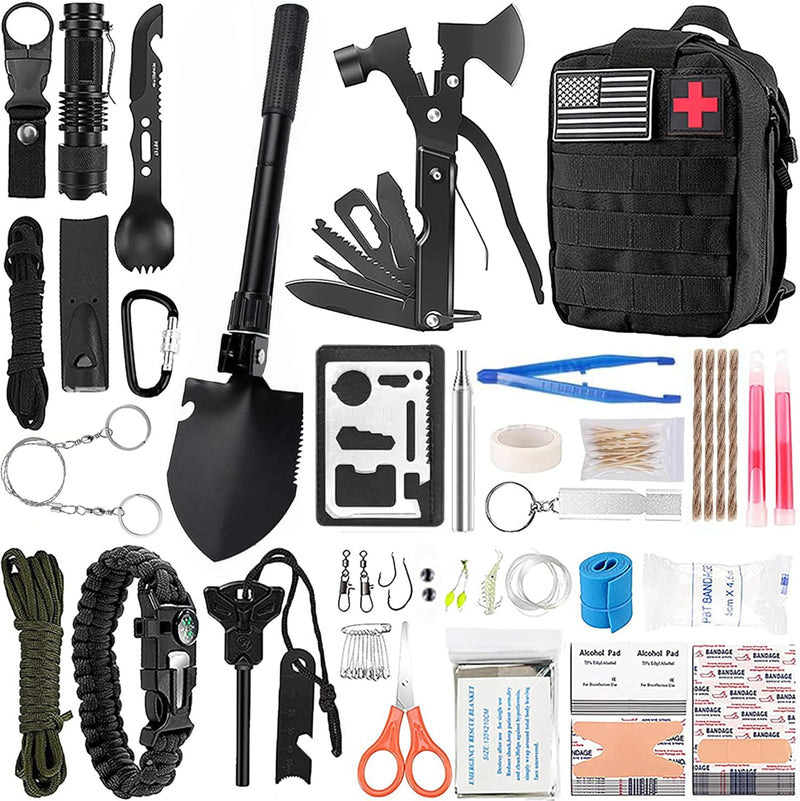Survival Kit and First Aid Kit, 138 Pcs Survival Gear and Equipment with Molle Pouch, Camping Accessories, Gifts for Men Women Outdoor Fishing Hunting Camping
