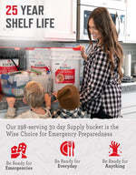 30 Day Emergency Food Supply - 296 Servings, 2 Buckets, Freeze Dried Protein Meals, Survival Food Storage, Ready to Eat, up to 25 Year Shelf Life