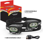 Rechargeable LED Headlamps by  (2-Pack), IPX4 Water Resistant Head Lights for Running, Camping, Emergency, Outdoors (USB Cable Included),Black (2-Pack),Adjustable