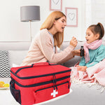 First Aid Bag Empty Large 2 Layer Medical Bag with Shoulder Strap 16”X 9½” X 7” Medicine Organizer Box Travel First Aid Kit Emergency Supplies Storage Bag for Car, Home, Office, Outdoor (Red) | PrepWiseGear