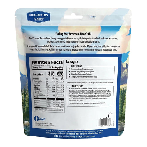 Lasagna | Freeze Dried Backpacking & Camping Food | Emergency Food | 28 Grams of Protein | Vegetarian | 1 Count