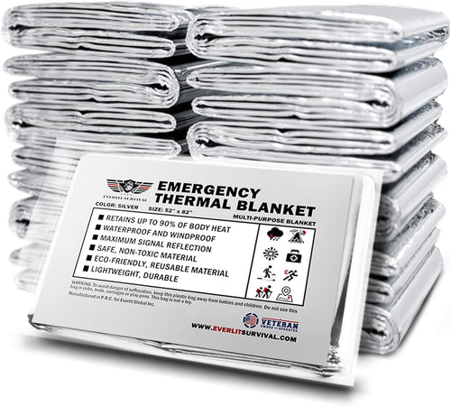 Survival Emergency Mylar Thermal Blankets -Space Blanket Survival Kit Camping Blanket Perfect for First Aid Kit, Outdoors,Hiking,Survival,Bug Out Bag,Marathons (Silver, 12 Pack)