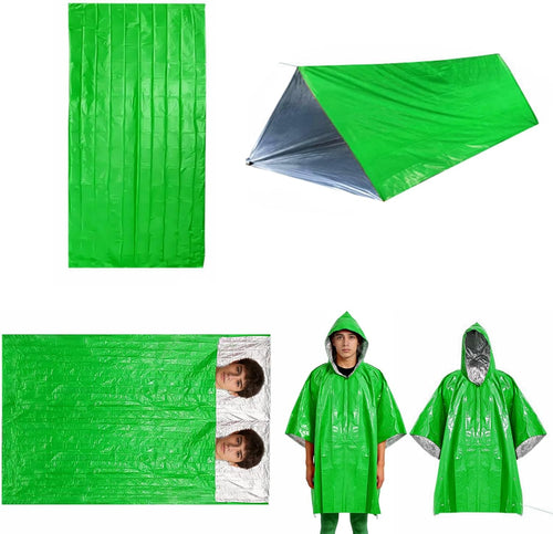 5Pcs Survival Kit Portable Survival Tents and Shelters Camping Emergency Blankets 2 Person Sleeping Bags Rain Ponchos for Adults Bulk for Outdoor Hiking,First Aid