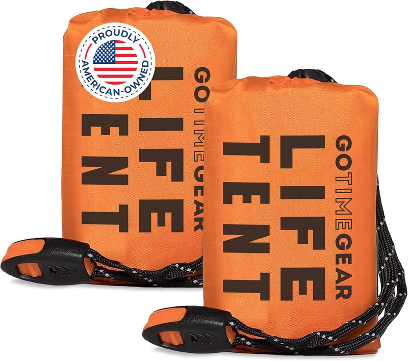 Survival Life Tent • 2 Person Mylar Emergency Shelter Tube Tent + Paracord • All-Weather Protection for Camping, Hiking, & Survival Kits • Includes Emergency Whistle