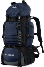90L Hiking Backpack with Rain Cover, Waterproof Camping Backpack with Shoes Warehouse for Men Women, Frameless(Blue)