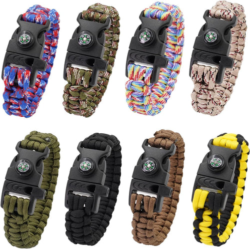 8 Pack Emergency Survival Bracelet with Whistle and Compass,Survival Kit,Wildness Emergency Survival Kit for Camping,Outdoor Travel, Hiking