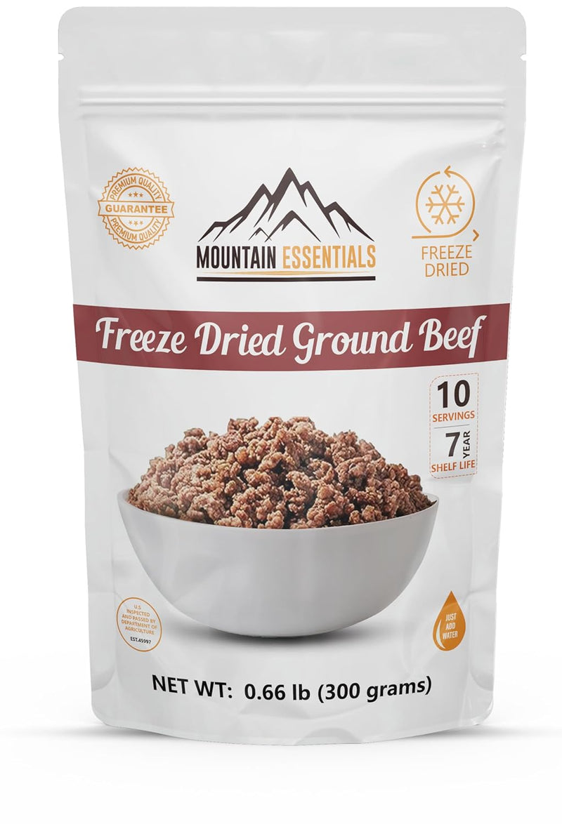 Freeze-Dried Ground Beef – Pre-Cooked and Ready-To-Eat Hamburger Meat | Everyday Meal Prep, Emergency Food Supply, Camping and Survival Food | 10 Servings per Pouch | Made in USA | 7-Year Shelf Life | Pack of 1