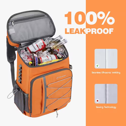 32 L. Leakproof Soft Backpack Cooler Bag for Camping Hiking, Orange