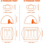 2/4 Person Camping Tent Lightweight Backpacking Tent Waterproof Windproof Two Doors Easy Setup Double Layer Outdoor Tents for Family Camping Hunting Hiking Mountaineering Travel