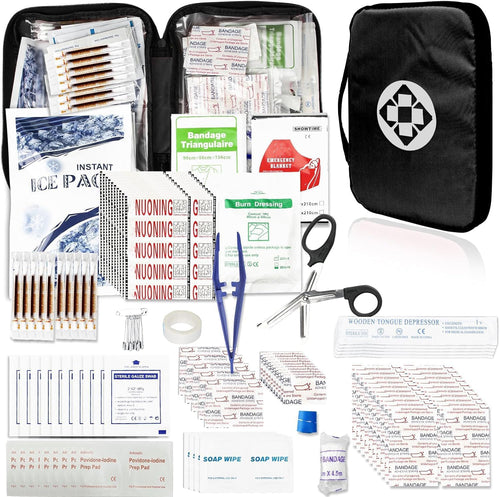 300Piece Travel First Aid Emergency Kit Home Essentials Hiking Survival Essential Kit for Outdoor Adventure Mini First Aid Kit for Backpack, Black | PrepWiseGear