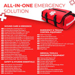 Fully Stocked EMT Trauma Bag – Tactical First Responder Medical Kit with Tourniquet, Vented Chest Seals, Hemostatic Gauze, Shears, Bandages & Bleeding Control Supplies – Red