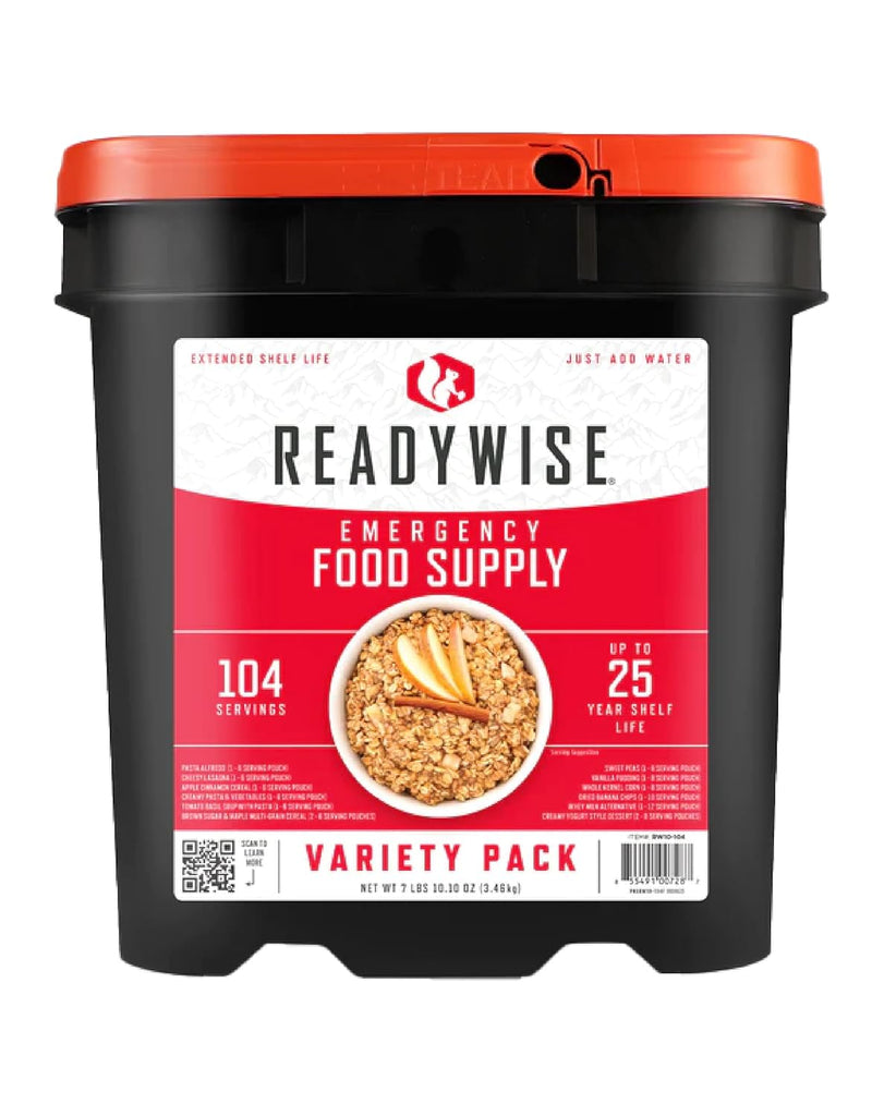 Emergency Food Supply - 104 Servings Variety Pack Bucket, Protein Meals, Dehydrated & Freeze Dried Food for Backpacking, Camping Essentials & Prepping Supplies, up to 25 Year Shelf Life