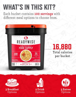 Emergency Food Supply - 100 Servings Favorites Bucket, Protein Meals, Dehydrated & Freeze Dried Survival Food, Backpacking, Camping Essentials & Prepping Supplies, up to 25 Year Shelf Life