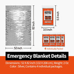 Emergency Thermal Blankets,4 Pack,Space Mylar Blanket Survival Kit