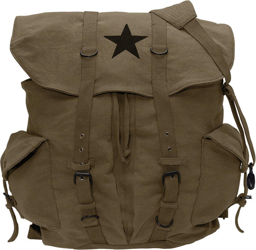Canvas Backpack - Vintage Rucksack with Star Detail by