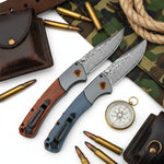 Damascus Steel Folding Knife ? Handmade EDC Pocket Knife with Wooden/G10 Handle for Camping & Outdoor