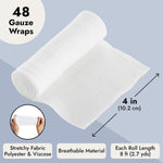 4-Inch Gauze Bandage Roll - Soft Stretchy Fabric & Gauze Wrap - Breathable Textured Design for Secure Compression - Pack of 1, 48 Count