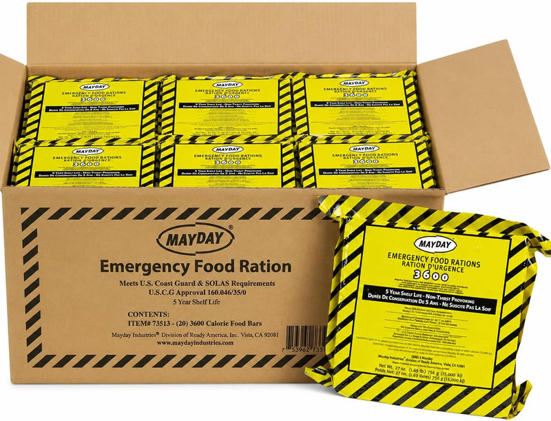 Mayday Emergency Food Bars, 3600 Calorie Meal Replacement Bars - 5 Year Shelf Life Survival Food Rations, U.S. Coast Guard Approved, Ready to Eat Emergency Food Supply for Disaster Preparedness, Earthquake, Fire, Flood, Apple Cinnamon, 20 Pack