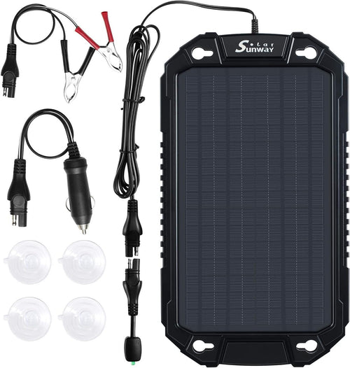 Car Battery Trickle Charger & Maintainer 12Volt 8W Solar Panel Power Charger Kit Portable Waterproof for Automotive RV Marine Boat Truck Motorcycle Trailer Tractor Powersports Snowmobile