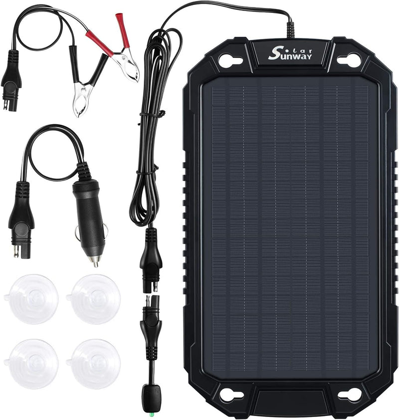 Car Battery Trickle Charger & Maintainer 12Volt 8W Solar Panel Power Charger Kit Portable Waterproof for Automotive RV Marine Boat Truck Motorcycle Trailer Tractor Powersports Snowmobile
