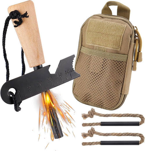 Fire Starter Survival Tool, Fire Starter Kit Includes Magnesium Rod, Steel Striker, 2 Pcs Wick Hemp Rope and Multifunctional Outdoor Bag, Fire Starters for Campfires Hiking Survival Training Gift | PrepWiseGear