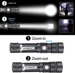 LED Tactical Flashlight Rechargeable, IPX6 Waterproof Flashlight, 2000Lm, Super Bright LED, Zoomable, Pocket-Size Small LED Flashlight for Hiking, Camping, Emergency - with Carry Case