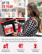Emergency Food Supply - 104 Servings Freeze Dried Fruit and Vegetables Bucket, Protein Meals, Camping Essentials for Survival Food, Disaster Prepping Supplies, up to 25 Year Shelf Life
