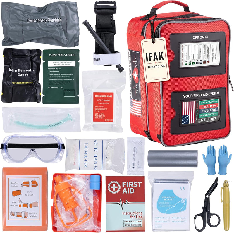 IFAK Trauma Kit 18Pcs, Tactical First Aid Kit with Venom Extractor & Emergency Blanket, Trauma Kit Combat Pack for Trauma Wound Care, Gunshot, Outdoor, Hiking, Car & Camping