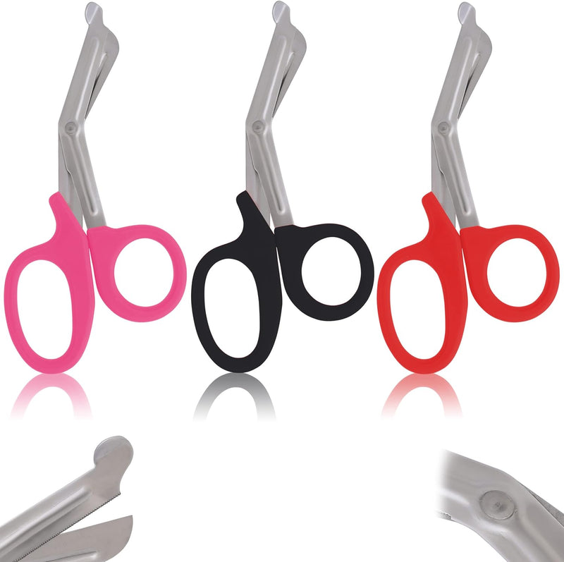 Set of 3 Pcs (Pink, Red, Black) Paramedic Utility Bandage Trauma 'Emt Ems Shears Scissors 5.5 Inch Stainless Steel, Nursing Scissors, Nurse Scissors, Emergency First Aid Scissors, 5.5"