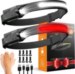 Headlamps Rechargeable with Red Light 2 Pack, Wide Beam Running LED Head Lamp for Adults, Headlights for Head with Motion Sensor, Hard Hat Light for Running, Camping, Hiking, Hunting, Fishing