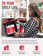 Emergency Food Supply - 84 Servings Breakfast & Entrée Bucket, Protein Meals, Dehydrated & Freeze Dried Food for Backpacking, Camping Essentials & Prepping Supplies, up to 25 Year Shelf Life