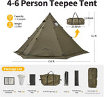 Ranch Fire Teepee Tent, Cold Weather Winter Hot Tent with Stove Jack, 4-6 Person Waterproof Windproof 4 Season Tents for Camping