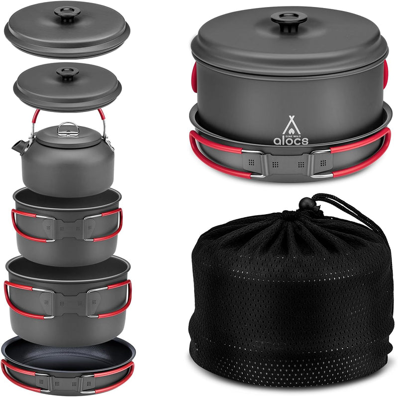 Camping Cookware Set Camping Gear, Compact Camping Pots and Pans Set, Durable Hard Alumina Camping Cooking Set for Outdoor Backpacking Camping Hiking Picnic, Included Mesh Carry Bag