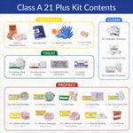 Mfg Class a 21 plus - 146Pc Usa-Made ANSI & OSHA Compliant First Aid Kit - Emergency Medical Supplies for Minor Injuries - First Aid Kits for Businesses, Homes, & More