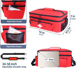 First Aid Bag Empty Large 2 Layer Medical Bag with Shoulder Strap 16”X 9½” X 7” Medicine Organizer Box Travel First Aid Kit Emergency Supplies Storage Bag for Car, Home, Office, Outdoor (Red) | PrepWiseGear