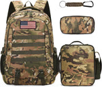 Camo Backpack for Boys Backpack for 19'' Students Bookbag for Boy Bookbag and Lunch Box Pencil Case 3 in 1 Set School Bags Children Kids Teens Elementary Middle High School Outdoor Camping