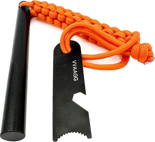 Flint and Steel Fire Starter Kit Survivor, 3/8" 1/2 Inch Ferro Rods and Magnesium Rods with Paracord Handle | PrepWiseGear