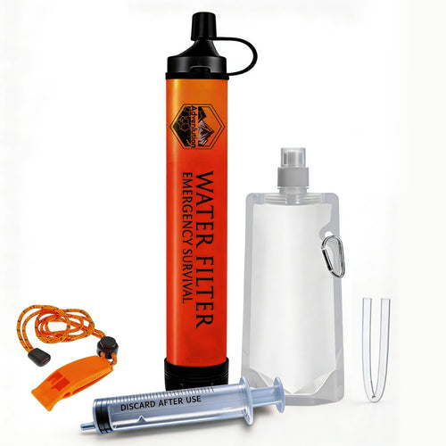 High-Capacity Survival Water Filter Straw Kit with Emergency Whistle, Lightweight Reusable Portable Water Straw for Camping, Hiking, Backpacking & Emergency Preparedness(1 Pack) | PrepWiseGear