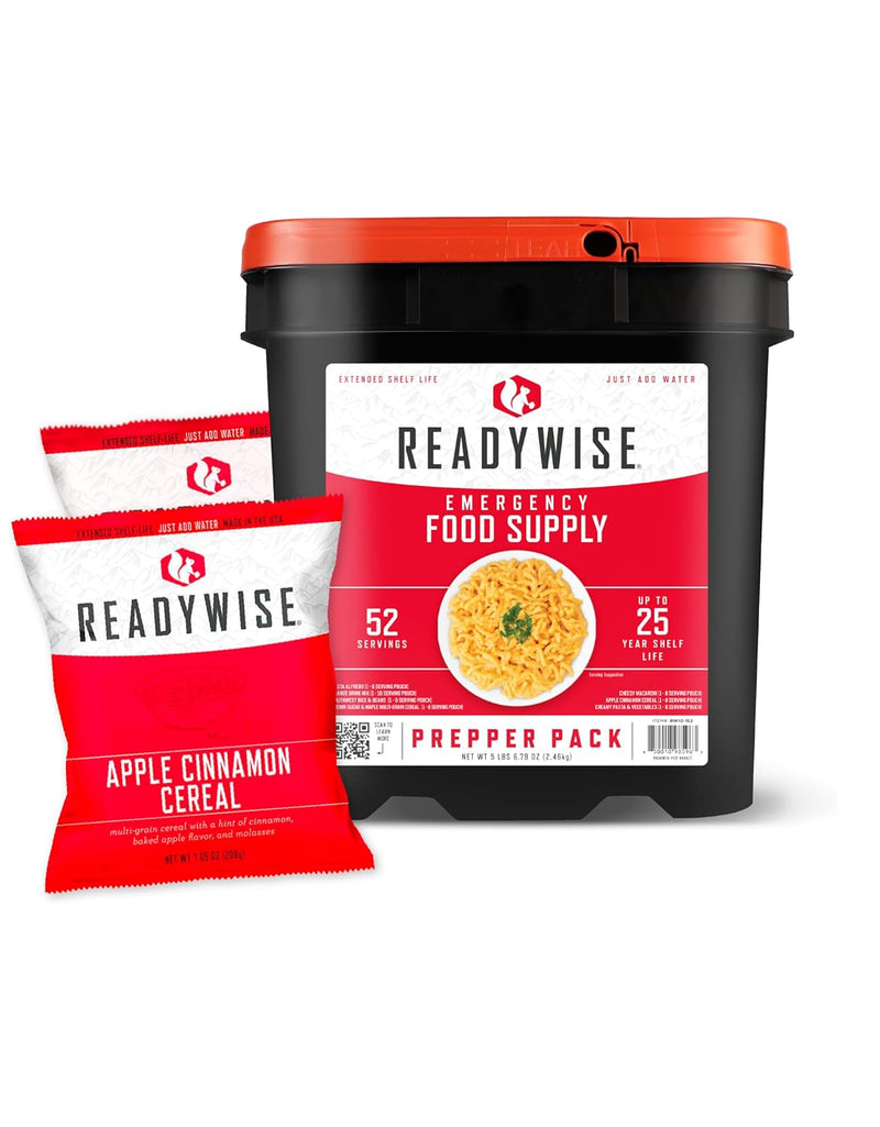 Prepper Pack Bucket - 52 Servings Emergency Food Supply, Survival Kit, Protein Meals, Dehydrated & Freeze Dried Food, Ready to Eat Camping Essentials, up to 25 Year Shelf Stable Life