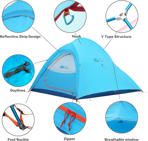 Camping Tents 2 Person, Lightweight Backpacking Tent for Hiking and Biking, Waterproof, Packs Light and Compact 4.2Lb