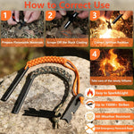Flint and Steel Fire Starter Kit Survivor, 3/8" 1/2 Inch Ferro Rods and Magnesium Rods with Paracord Handle