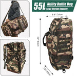 55L Large Duffle Bag, 3-In-1 Tactical Backpack MOLLE Pack for Sports, Gym, Outdoor, Woodland
