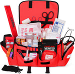 Fully Stocked EMT Trauma Bag – Tactical First Responder Medical Kit with Tourniquet, Vented Chest Seals, Hemostatic Gauze, Shears, Bandages & Bleeding Control Supplies – Red