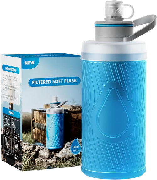 700Ml Collapsible Water Filter Bottle,Squeeze Water Filtered Bottle,Bpa-Free, Ultra Light Emergency Survival Water Filter,Perfect for Hiking, Backpacking, Camping