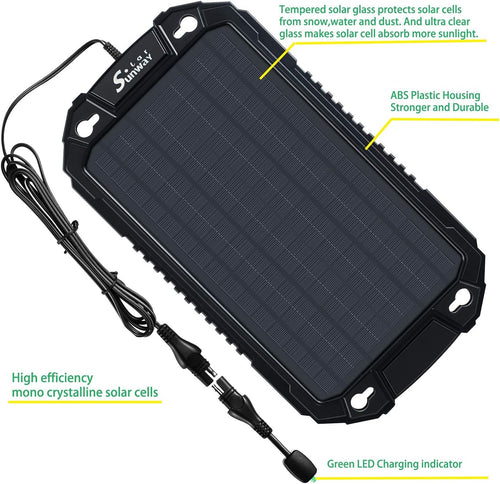 Car Battery Trickle Charger & Maintainer 12Volt 8W Solar Panel Power Charger Kit Portable Waterproof for Automotive RV Marine Boat Truck Motorcycle Trailer Tractor Powersports Snowmobile