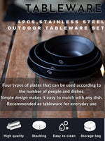 CAMPINGMOON Camping Tableware Set Stainless Steel Camping Plates Bowl Stackable Outdoor Dinnerware Canvas Carry Case Camping Hiking Picnic