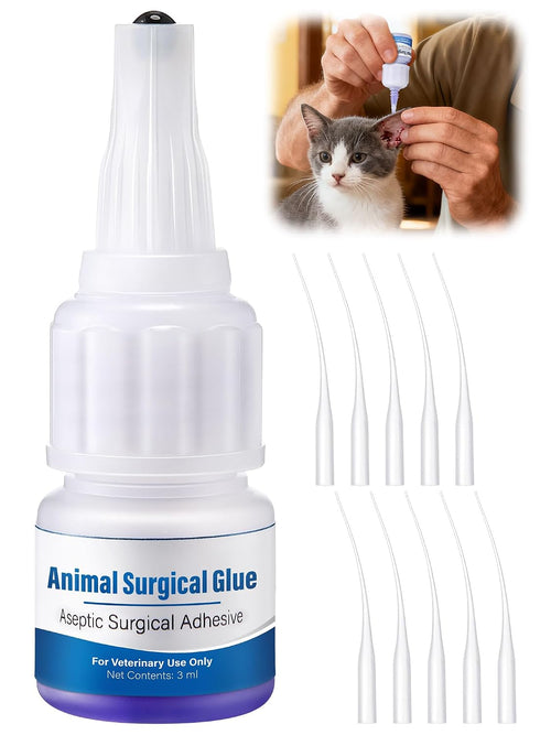 Veterinary Surgical Skin Glue, Strong Surgical Adhesive with 10 Precise Applicators, Blue Tinted Fast Acting Waterproof Wound Closure for Pets Dogs Cats, Pain Free & Stress Free(1 Pack,3Ml)