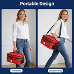 First Aid Bag Empty Large 2 Layer Medical Bag with Shoulder Strap 16”X 9½” X 7” Medicine Organizer Box Travel First Aid Kit Emergency Supplies Storage Bag for Car, Home, Office, Outdoor (Red) | PrepWiseGear